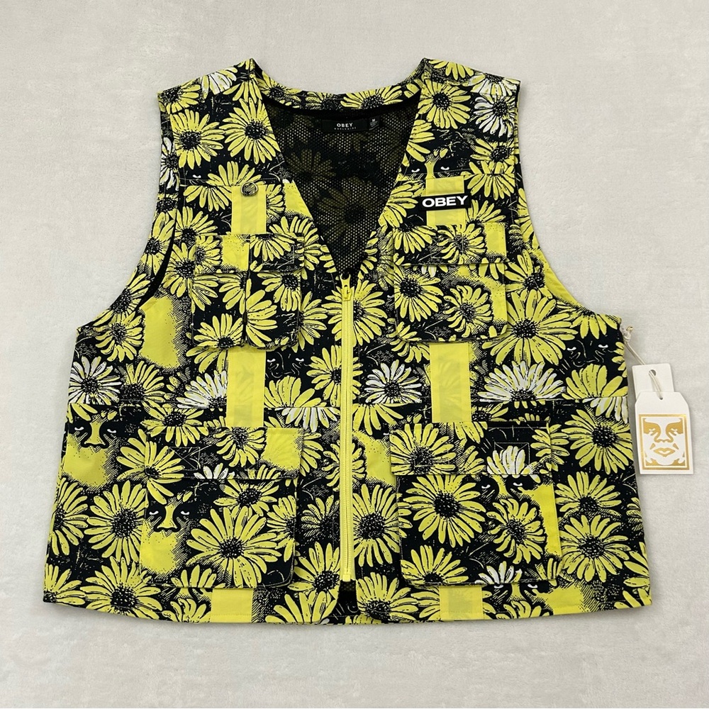 Obey Nylon Water Resistant Utility Fashion Vest Daisy Yellow/Black Women’s M